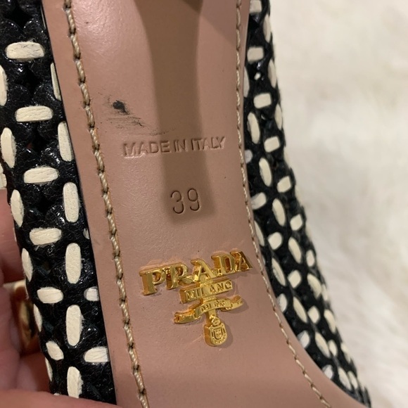 PRADA Bow Woven Pointy Toe Leather Pumps - Picture 3 of 7